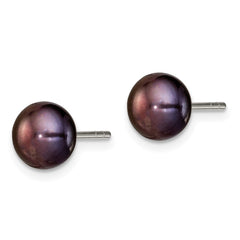 QE2032 Sterling Silver Polished 5-6mm Black Freshwater Cultured Pearl Button Post Earrings