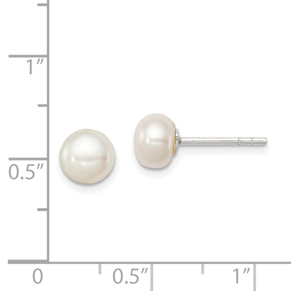 QE2035 Sterling Silver White FW Cultured Pearl 6-7mm Button Earrings