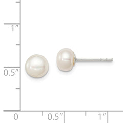 QE2035 Sterling Silver White FW Cultured Pearl 6-7mm Button Earrings