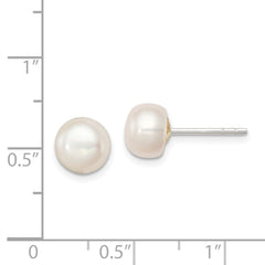 QE2037 Sterling Silver White FW Cultured Pearl 7-7.5mm Button Earrings