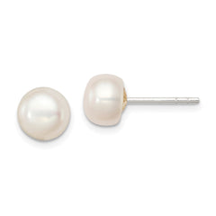 QE2037 Sterling Silver White FW Cultured Pearl 7-7.5mm Button Earrings