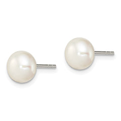 QE2038 Sterling Silver White FW Cultured Pearl 7-8mm Button Earrings
