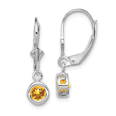 QE2040CI Sterling Silver Rhodium Plated 5mm Round Citrine Leverback Earrings