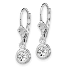 QE2040CZ Sterling Silver Rhodium Plated 5mm Round CZ Leverback Earrings