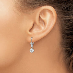 QE2040CZ Sterling Silver Rhodium Plated 5mm Round CZ Leverback Earrings
