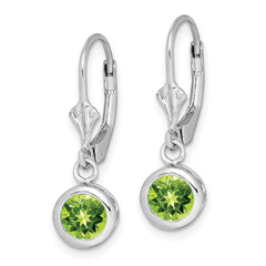 QE2041PE Sterling Silver Rhodium Plated 6mm Round Peridot Leverback Earrings