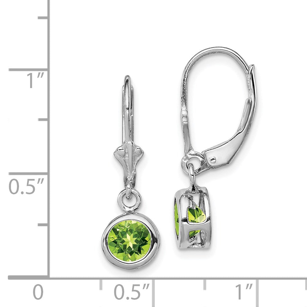 QE2041PE Sterling Silver Rhodium Plated 6mm Round Peridot Leverback Earrings