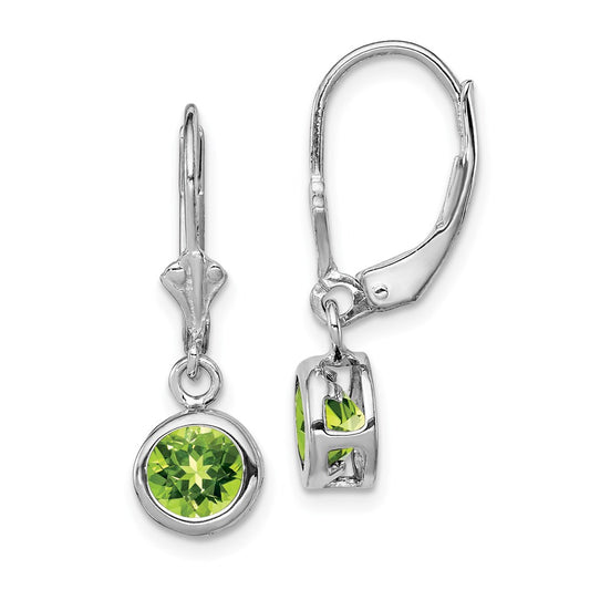 QE2041PE Sterling Silver Rhodium Plated 6mm Round Peridot Leverback Earrings