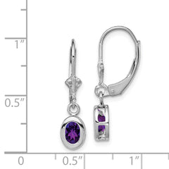 QE2042AM Sterling Silver Rhodium Plated 6x4mm Oval Amethyst Leverback Earrings