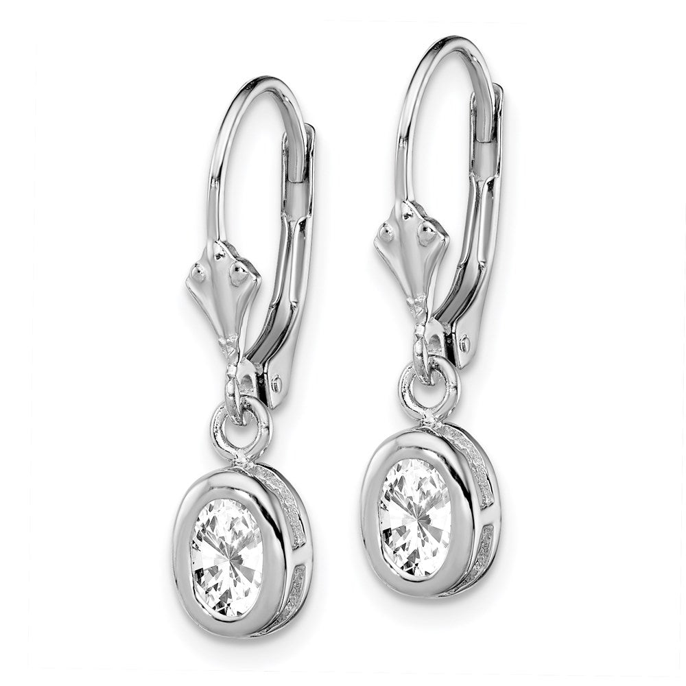 QE2042CZ Sterling Silver Rhodium Plated 6x4mm Oval CZ Leverback Earrings
