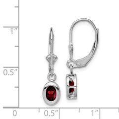 QE2042GA Sterling Silver Rhodium 6x4mm Oval Garnet Leverback Earrings