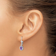 QE2043AM Sterling Silver Rhodium Plated 7x5mm Oval Amethyst Leverback Earrings