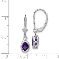 QE2043AM Sterling Silver Rhodium Plated 7x5mm Oval Amethyst Leverback Earrings