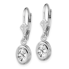 QE2043CZ Sterling Silver Rhodium Plated 7x5mm Oval CZ Leverback Earrings