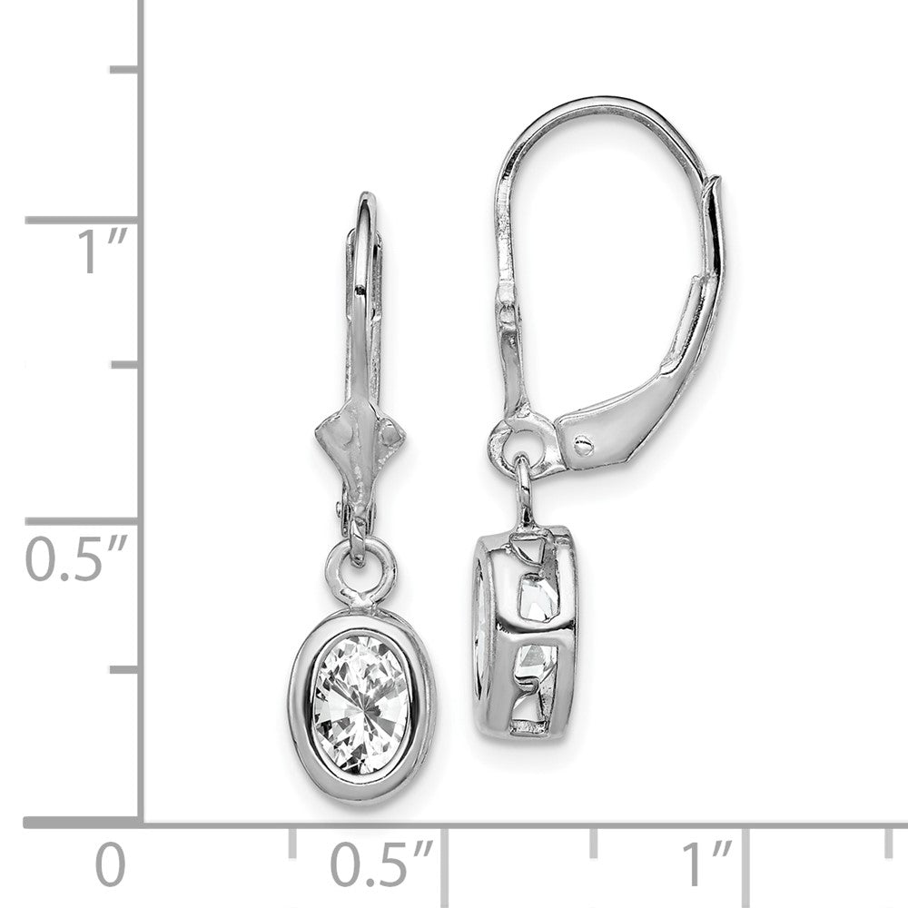 QE2043CZ Sterling Silver Rhodium Plated 7x5mm Oval CZ Leverback Earrings
