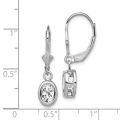 QE2043CZ Sterling Silver Rhodium Plated 7x5mm Oval CZ Leverback Earrings