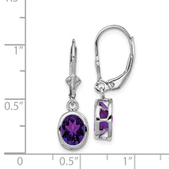 QE2044AM Sterling Silver Rhodium Plated 8x6mm Oval Amethyst Leverback Earrings