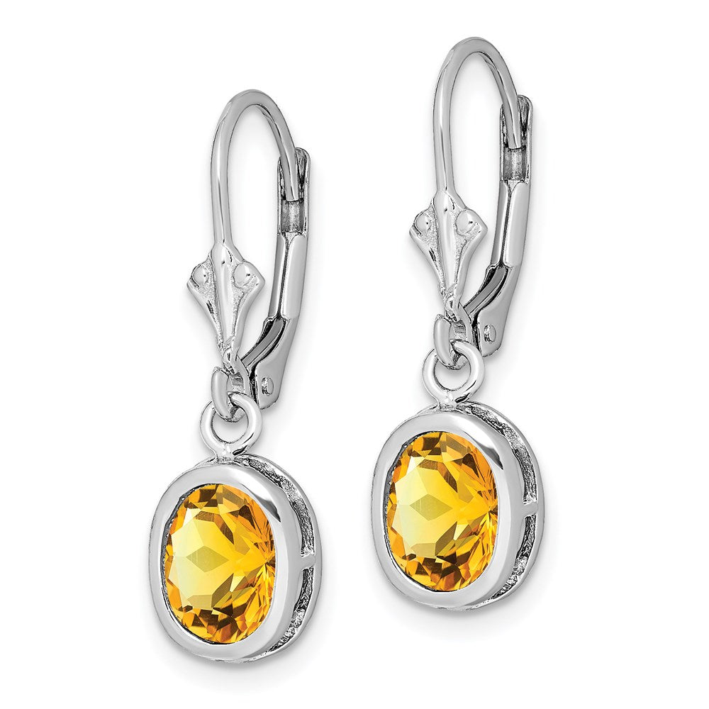 QE2044CI Sterling Silver Rhodium Plated 8x6mm Oval Citrine Leverback Earrings