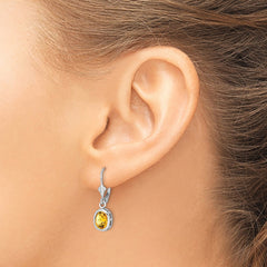 QE2044CI Sterling Silver Rhodium Plated 8x6mm Oval Citrine Leverback Earrings
