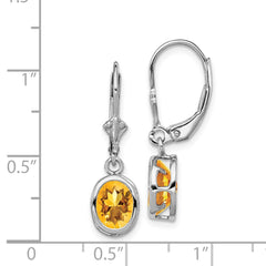 QE2044CI Sterling Silver Rhodium Plated 8x6mm Oval Citrine Leverback Earrings