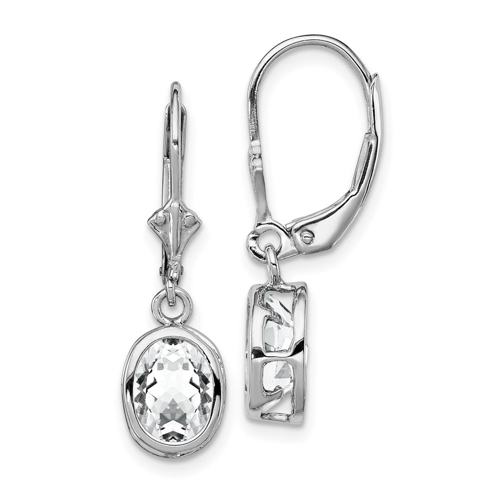 QE2044CZ Sterling Silver Rhodium Plated 8x6mm Oval CZ Leverback Earrings