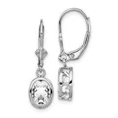 QE2044CZ Sterling Silver Rhodium Plated 8x6mm Oval CZ Leverback Earrings