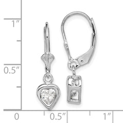 QE2046CZ Sterling Silver Rhodium Plated 5mm Heart CZ Leverback Earrings