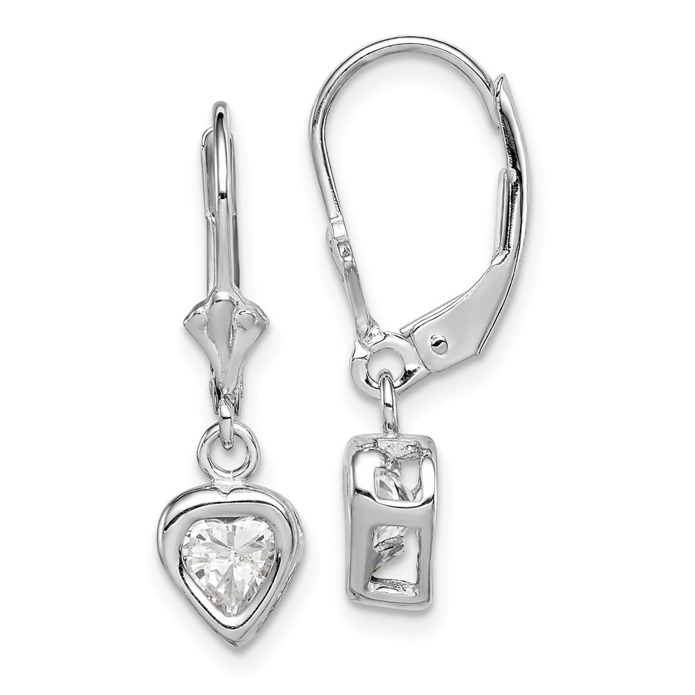 QE2046CZ Sterling Silver Rhodium Plated 5mm Heart CZ Leverback Earrings