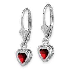 QE2046GA Sterling Silver Rhodium Plated 5mm Heart Garnet Leverback Earrings