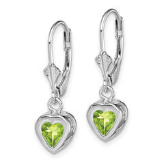 QE2047PE Sterling Silver Rhodium Plated 6mm Heart Peridot Leverback Earrings
