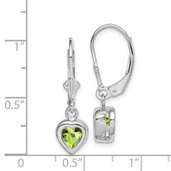 QE2047PE Sterling Silver Rhodium Plated 6mm Heart Peridot Leverback Earrings
