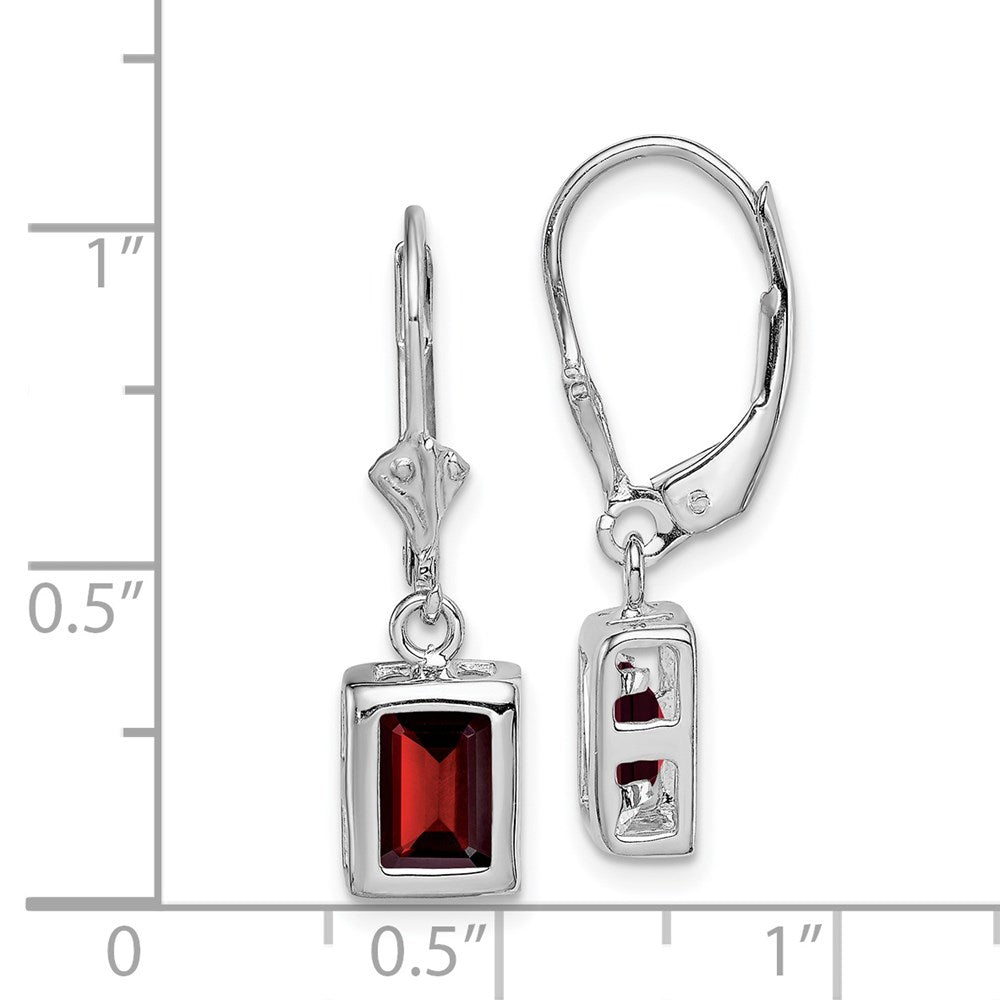 QE2048GA Sterling Silver Rhodium Plated 7x5 Emerald Cut Garnet Leverback Earrings