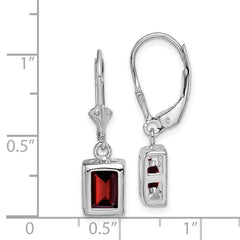 QE2048GA Sterling Silver Rhodium Plated 7x5 Emerald Cut Garnet Leverback Earrings