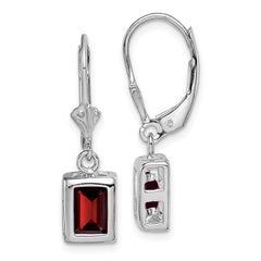 QE2048GA Sterling Silver Rhodium Plated 7x5 Emerald Cut Garnet Leverback Earrings