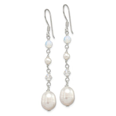 QE2062 Sterling Silver Polished FWC Pearl/Opalite Crystal/Crystal Dangle Earrings