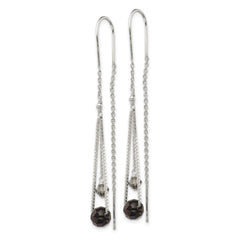 QE2184 Sterling Silver Polished Black Crystal Threader Earrings