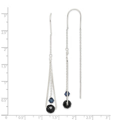 QE2184 Sterling Silver Polished Black Crystal Threader Earrings