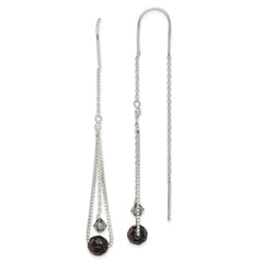 QE2184 Sterling Silver Polished Black Crystal Threader Earrings