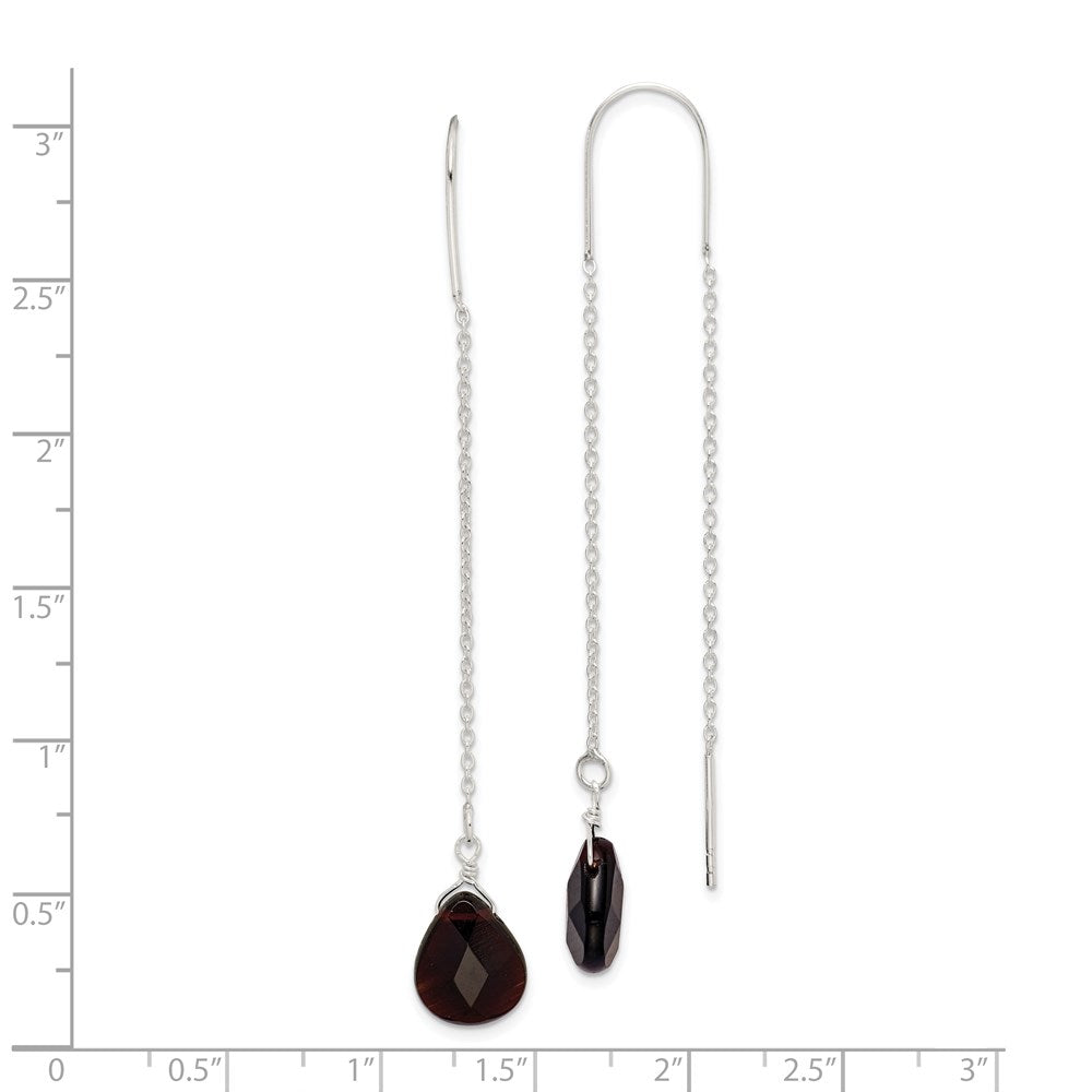 QE2188 Sterling Silver Polished Dark Olivine Crystal Teardrop Threader Earrings