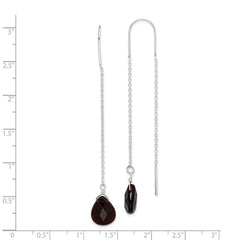 QE2188 Sterling Silver Polished Dark Olivine Crystal Teardrop Threader Earrings