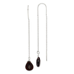 QE2188 Sterling Silver Polished Dark Olivine Crystal Teardrop Threader Earrings
