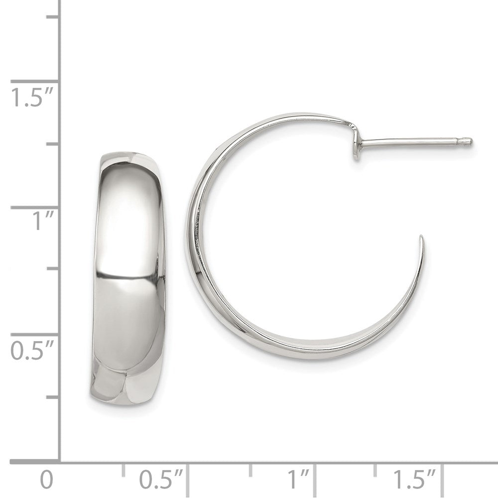 QE232 Sterling Silver Rhodium-plated Fancy J-Hoop Post Earrings