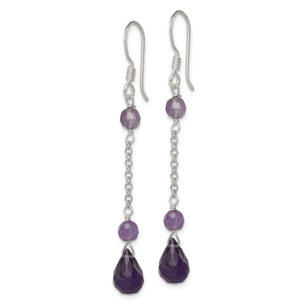 QE2352 Sterling Silver Polished Amethyst Teardrop Dangle Earrings