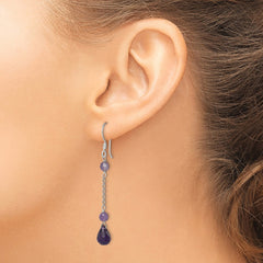 QE2352 Sterling Silver Polished Amethyst Teardrop Dangle Earrings