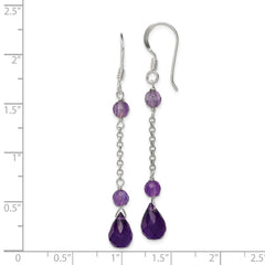 QE2352 Sterling Silver Polished Amethyst Teardrop Dangle Earrings