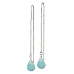 QE2543 Sterling Silver Polished Blue Agate Teardrop Threader Earrings