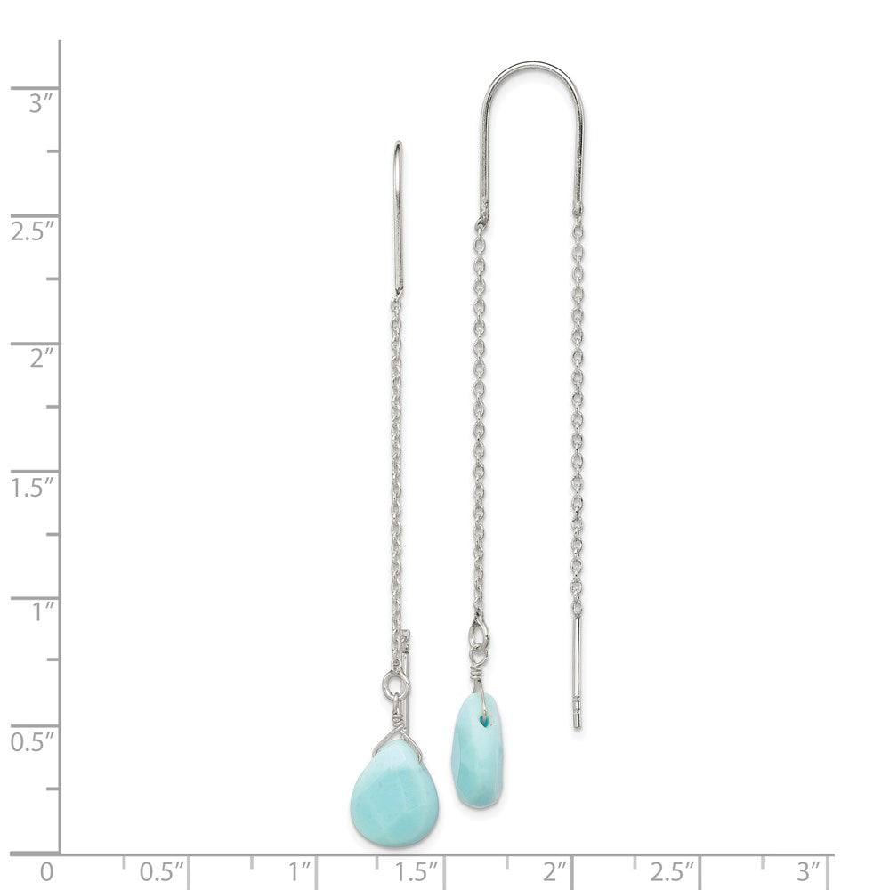 QE2543 Sterling Silver Polished Blue Agate Teardrop Threader Earrings