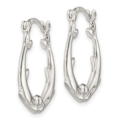 QE256 Sterling Silver Rhodium-plated Polished Dolphins Round Hoop Earrings