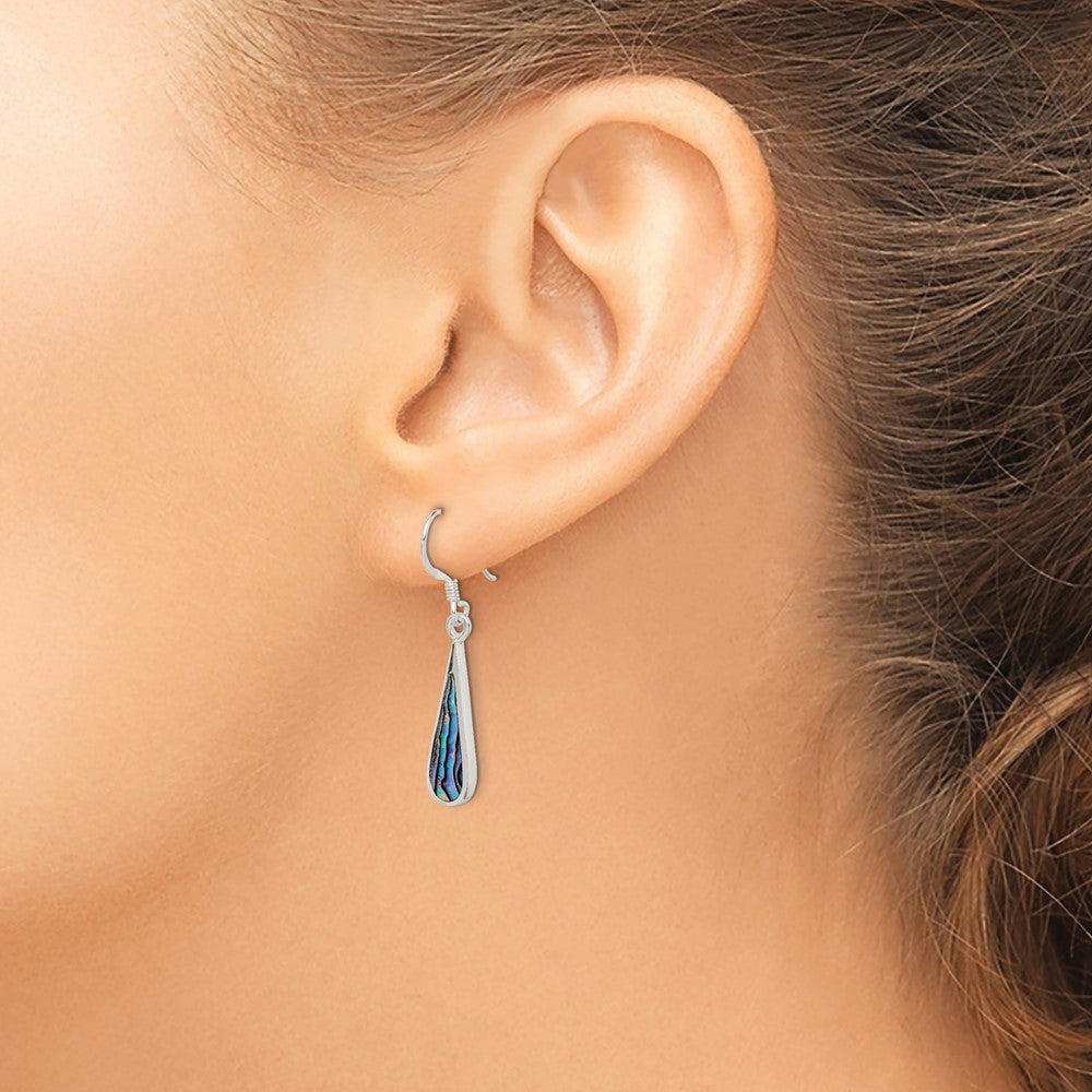 QE2621 Sterling Silver Polished Abalone Teardrop Dangle Earrings
