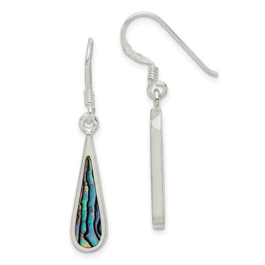 QE2621 Sterling Silver Polished Abalone Teardrop Dangle Earrings